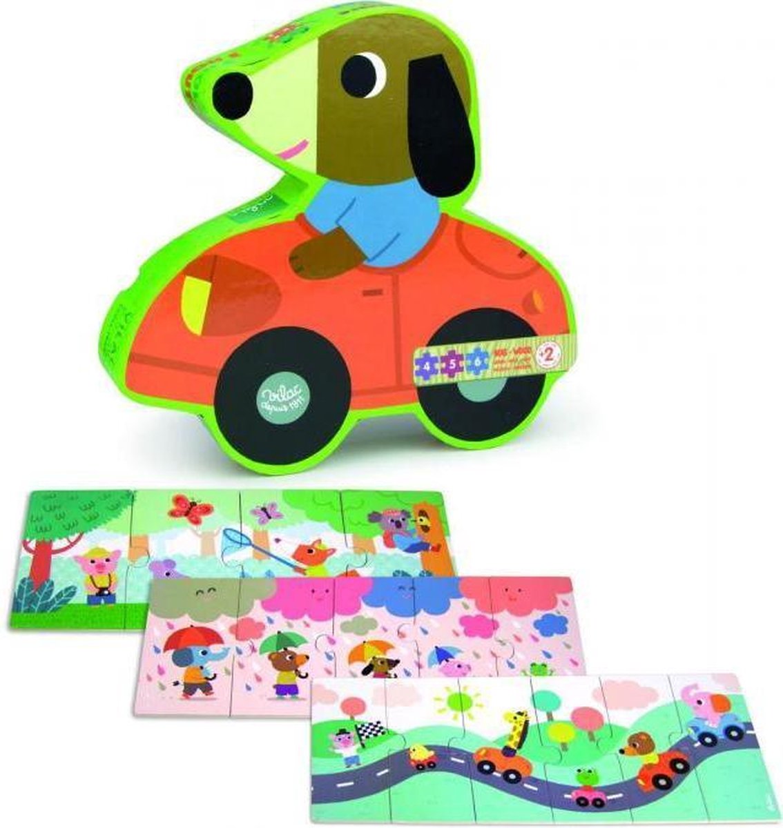 VILAC 3 houten puzzels Fangio de Hond in mooie vormdoos