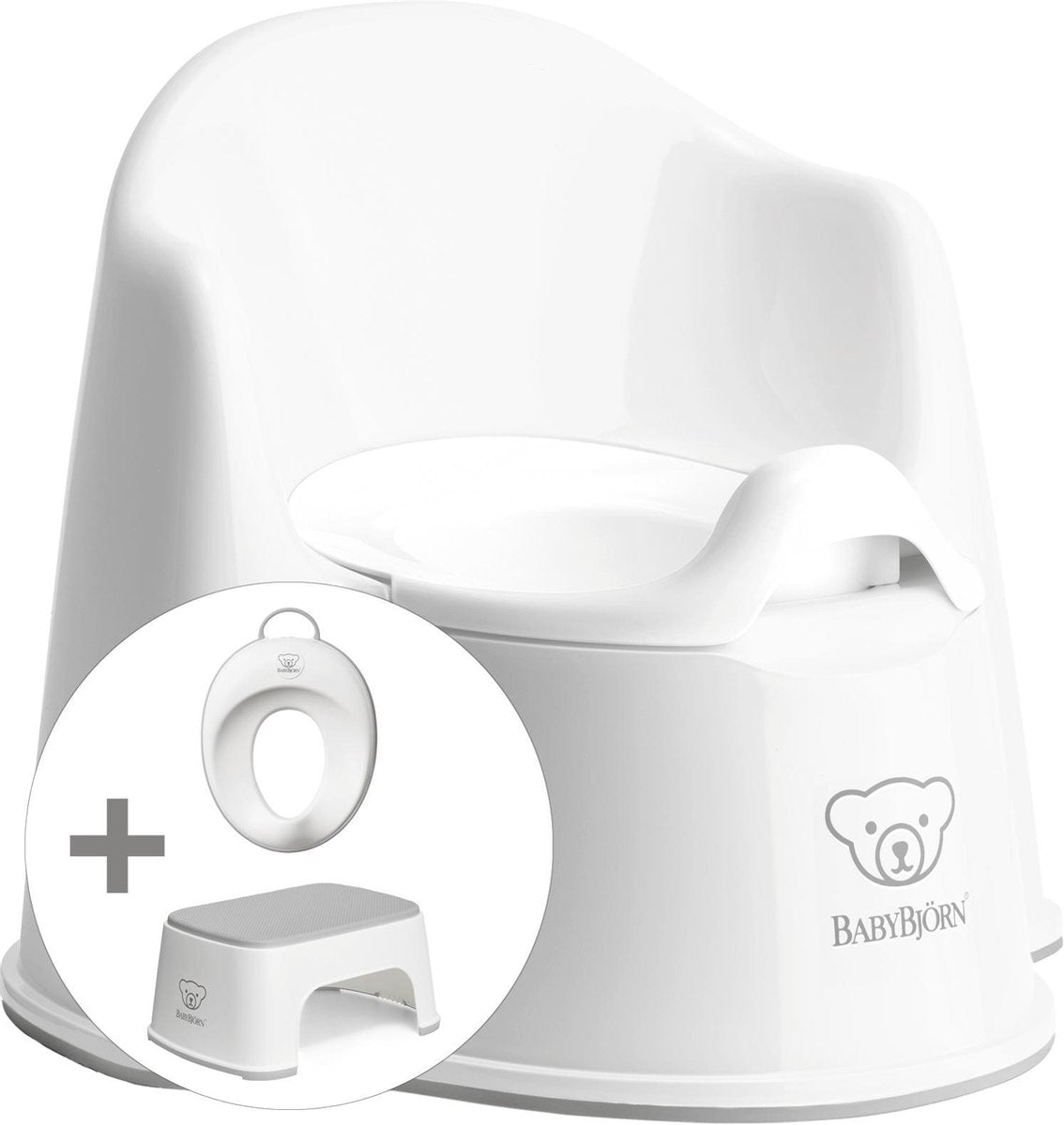 BABYBJÖRN Startkit - Plaspotje Zetel Wit Grijs en Opstapkrukje Wit Grijs en Toilettrainer Wit Grijs - Startkit Wit-Grijs