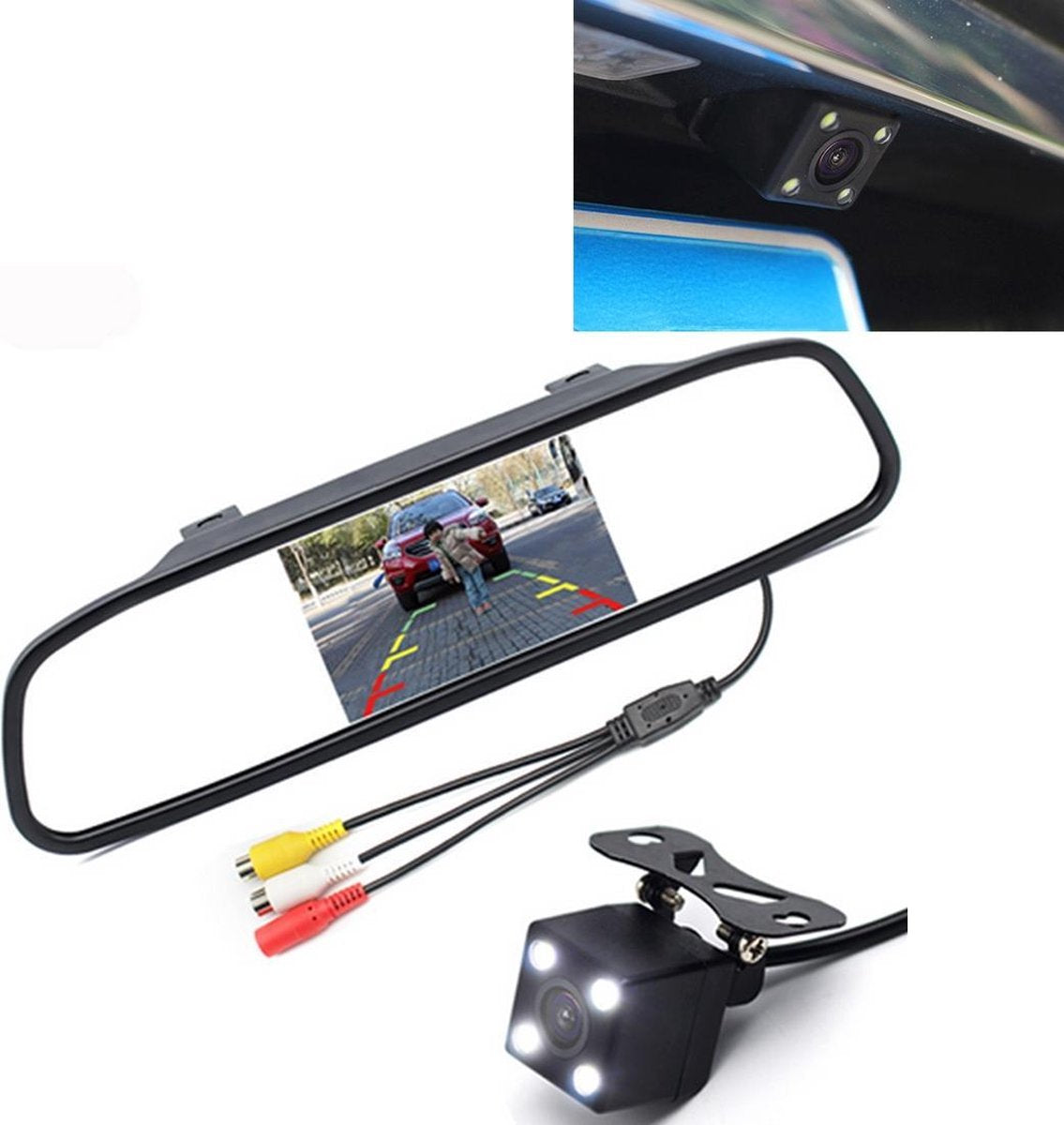 PZ603 Auto-videomonitor HD Auto Parking LED Nachtzicht CCD achteruitrijcamera met achteruitkijkspiegel van 4