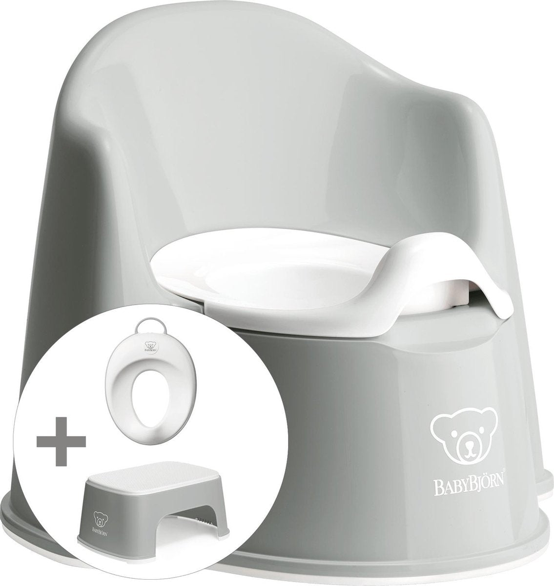 BABYBJÖRN Startkit - Plaspotje Zetel Grijs Wit en Opstapkrukje Grijs Wit en Toilettrainer Wit Grijs - Startkit Grijs-Wit