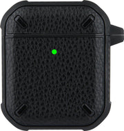 Apple Airpods 1 en 2 Lederlook Case - Softcase - Sleutelhanger - Silliconen - Leer - Apple Airpods - Zwart