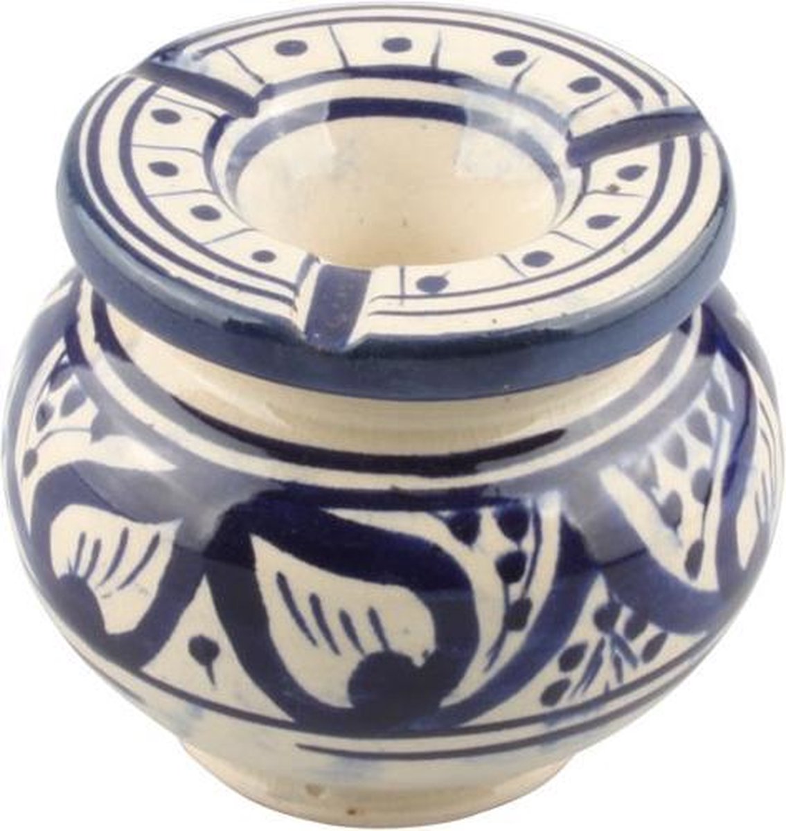 Marokkaanse Asbak - blauw / wit - H 10 cm Ø 15 cm
