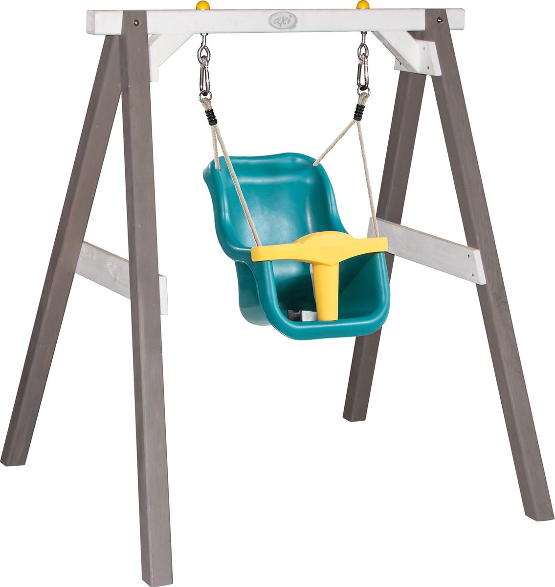 AXI Baby Schommel Grijs/wit met zitje / FSC 100% Hemlock hout / 9 - 36 maanden / 5 jaar garantie! / Inclusief 4 grondankers