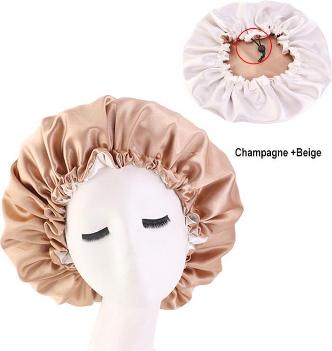 Bonnet Satijn|Slaapmuts Satijn|Hoofddeksel|Verstelbaar |Champagne|Cabantis|Beige