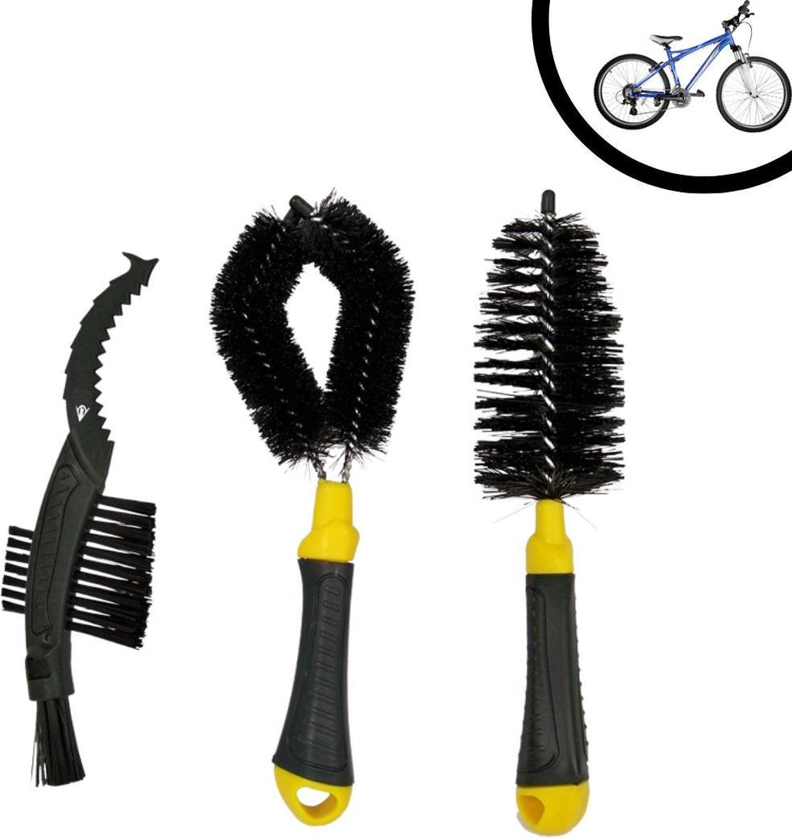 Fietsborstel set - Schoonmaak - borstel -  Onderhoud - Set van 3 - Ketting - Wiel - Spaken - Mauntainbike