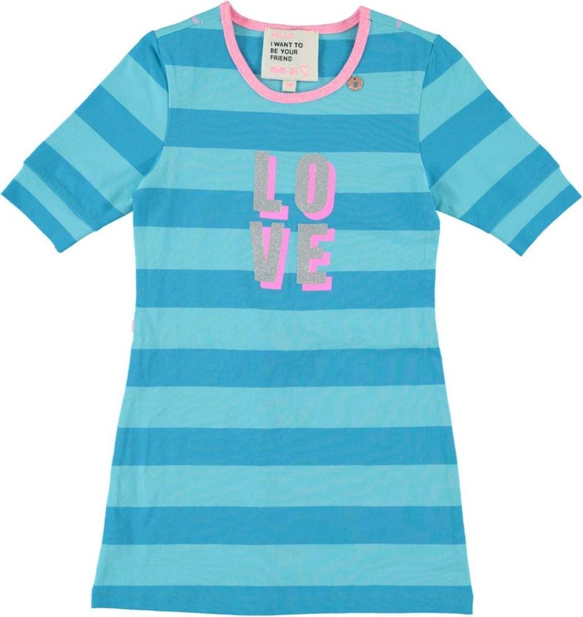 Mim-pi Meisjes Jurk - Blauw-l.blauw gestre - Maat 92