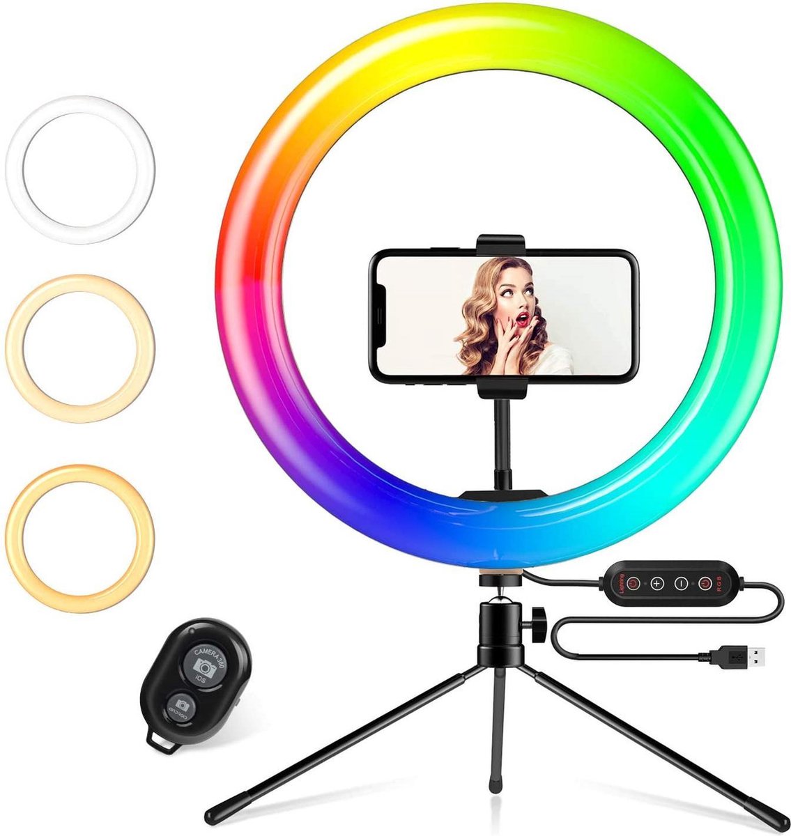 NÖRDIC RING-105 LED ringlamp met statief en telefoonhouder - LED RGB - 44 cm hoog