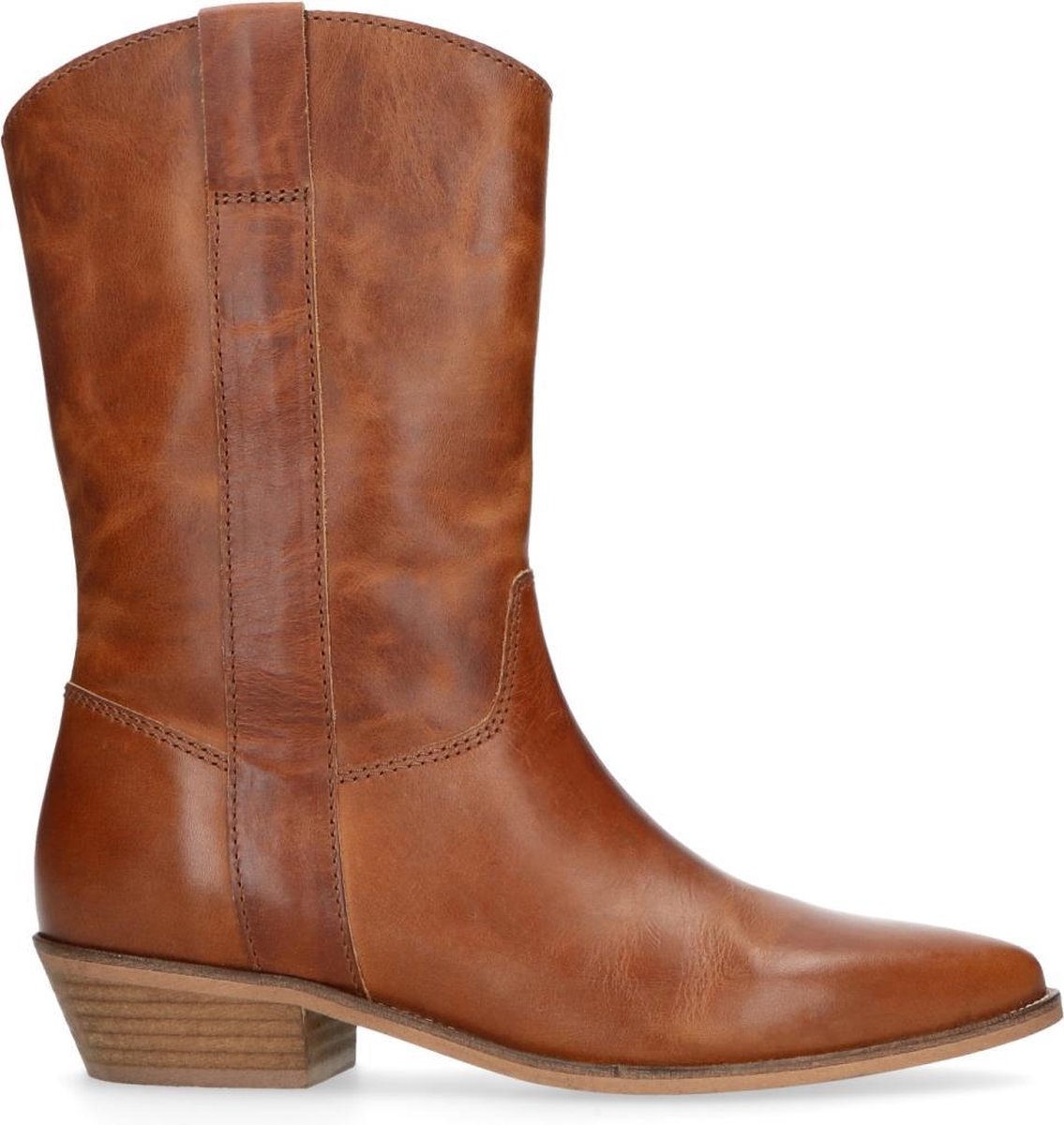 Manfield - Dames - Cognac leren cowboylaarzen - Maat 39