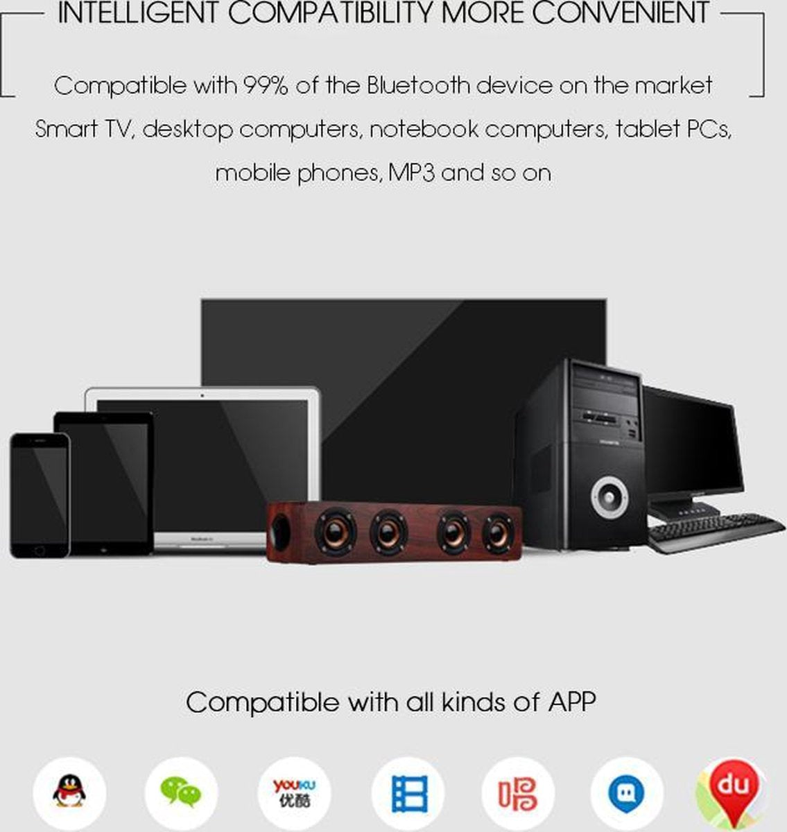 12W W8 Bluetooth v4.2 luidspreker 3D MP3 Aux TF - Donkerbruin