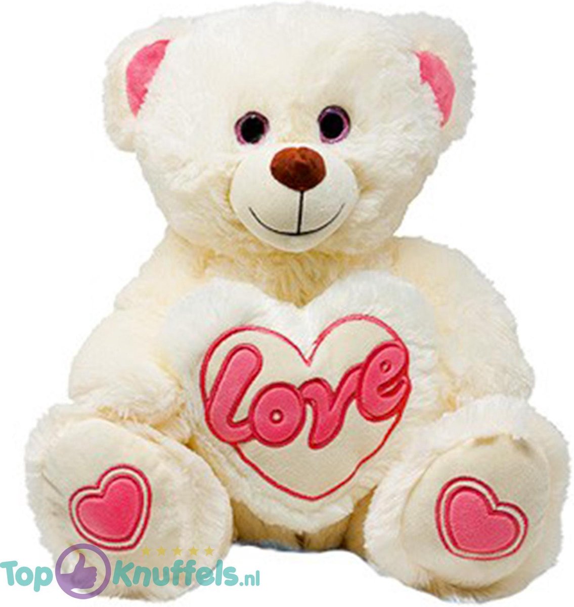 Teddybeer met Love Hart (Wit/Roze) 30 cm | knuffelbeer pluche knuffel love beer | Cadeau Kado | Beertje met hart liefde | Love Knuffeldier Rozenbeer Rozen beer