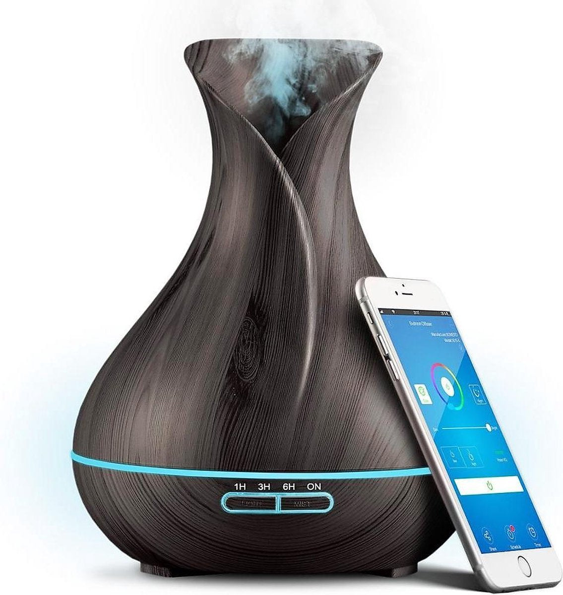 Arom Living Essential Oil Aroma Diffuser Etherische oliën Verdamper Vernevelaar Luchtbevochtiger wifi smart APP 400ml Hout Look Dark wood