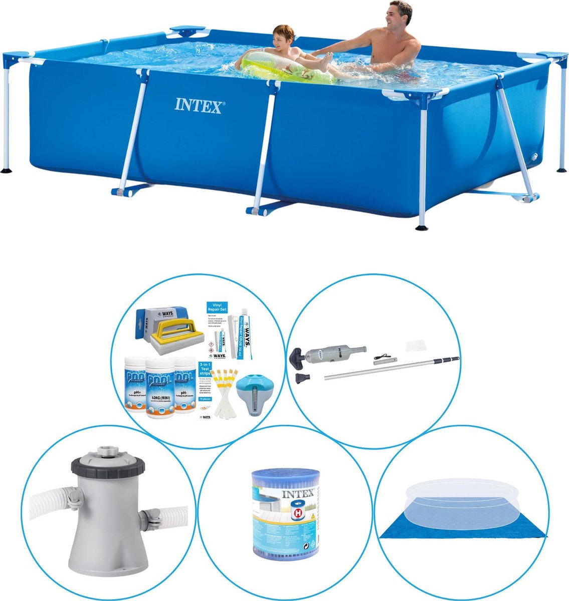 Intex Frame Pool Rechthoekig 260x160x65 cm - 6-delig - Zwembad Inclusief Accessoires