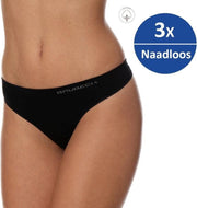 Brubeck Dames Ondergoed String - Naadloos Elastisch Katoen 3-Pack - Zwart - L