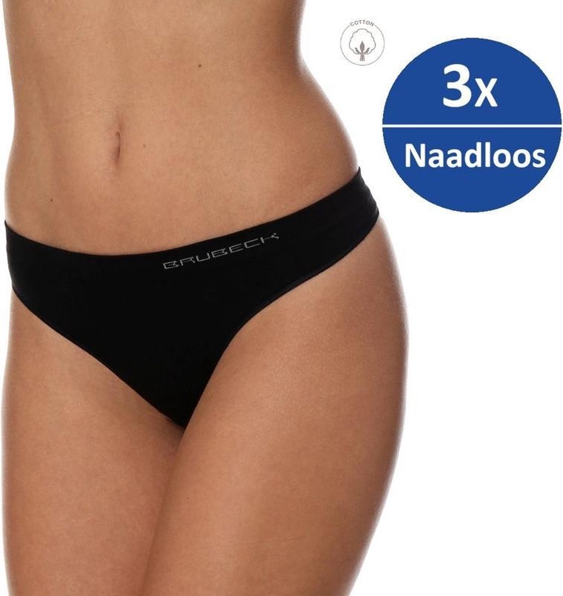 Brubeck Dames Ondergoed String - Naadloos Elastisch Katoen 3-Pack - Zwart - L