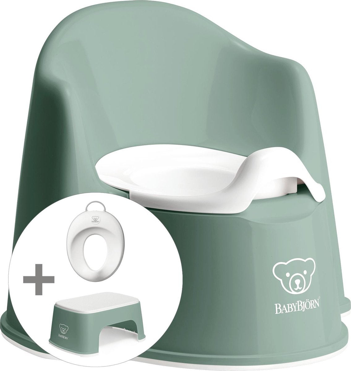 BABYBJÖRN Startkit - Plaspotje Zetel Diepgroen Wit en Opstapkrukje Diepgroen Wit en Toilettrainer Wit Grijs - Startkit Diepgroen-Wit