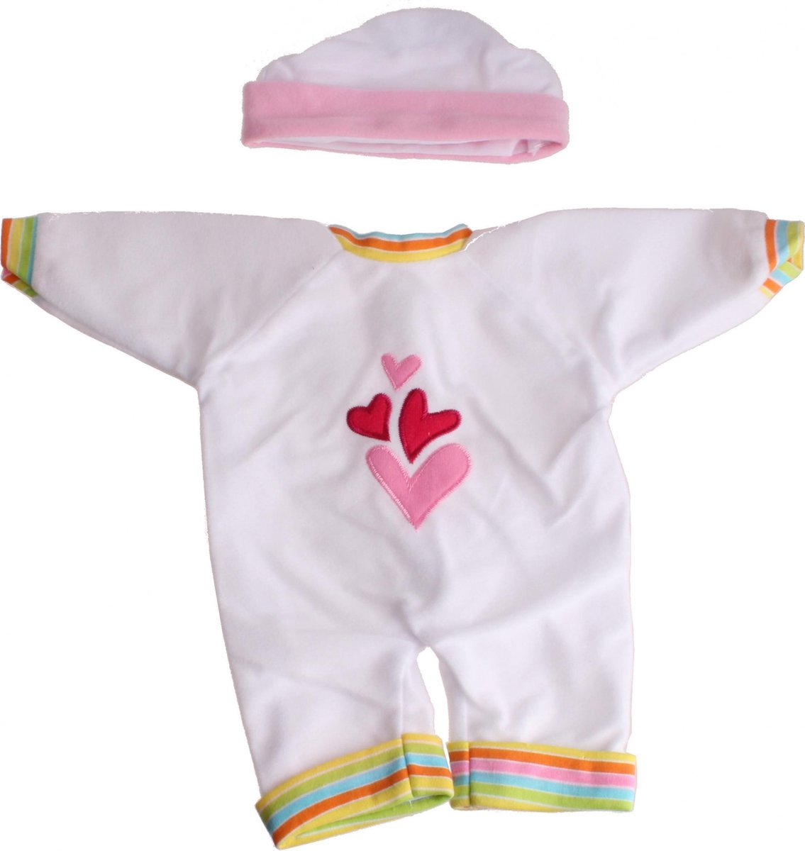 Falca Poppenkleding Boxpakje Hartjes Wit 2-delig