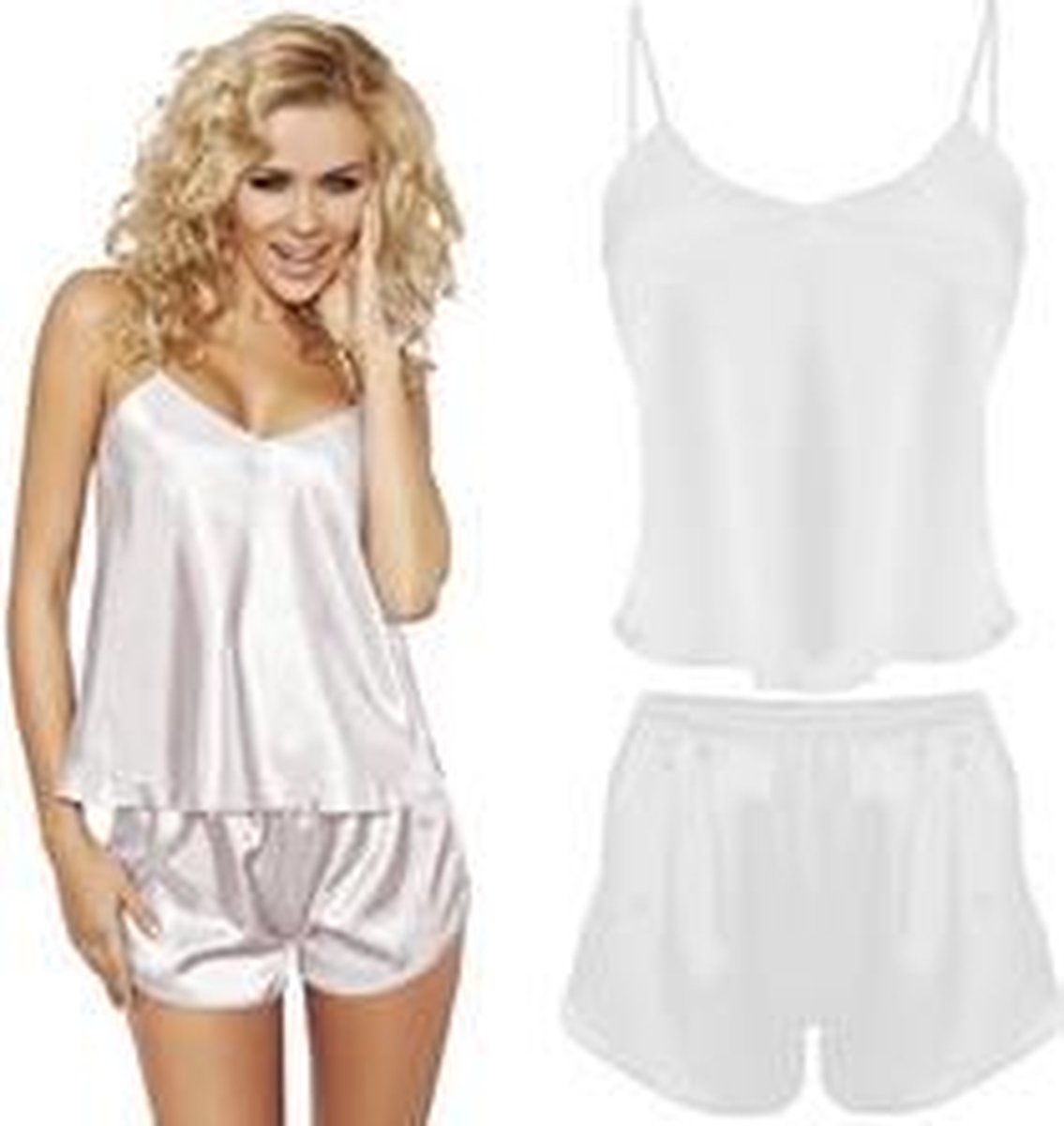 DKaren satijn shortama set - wit/ecru L