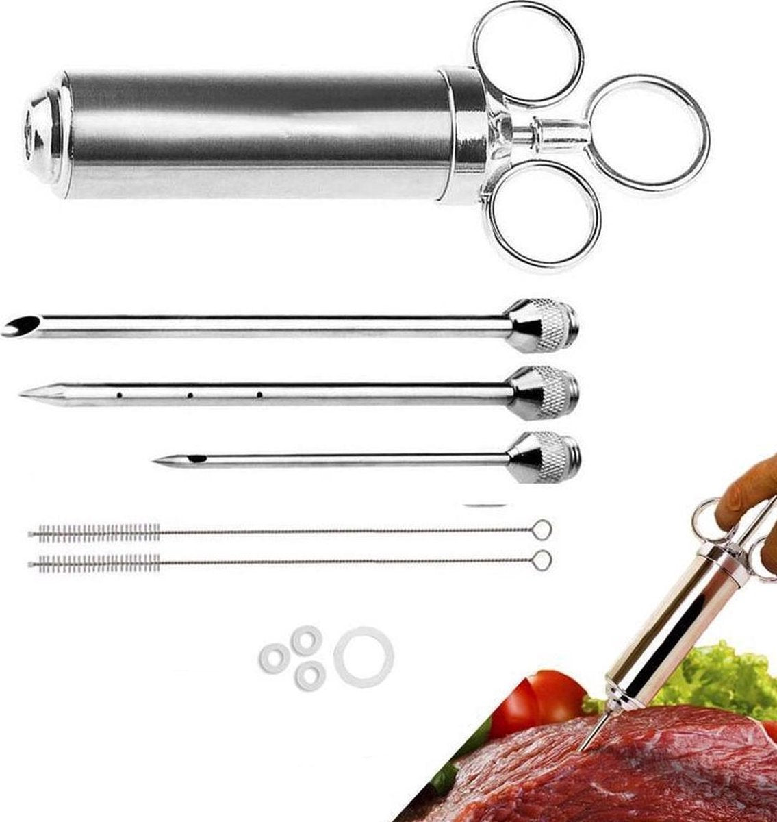 Goodlux vlees injectiespuit - Marinade injector - BBQ spuit - Marinade spuit - RVS - 60 ML