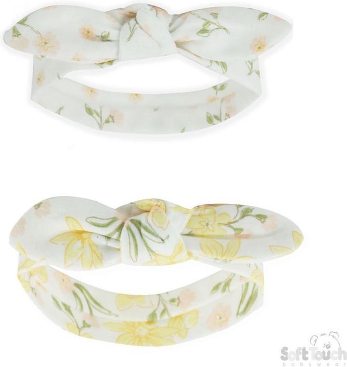 Soft Touch Haarbandjes Floral Meisjes Katoen Geel/wit 2 Stuks