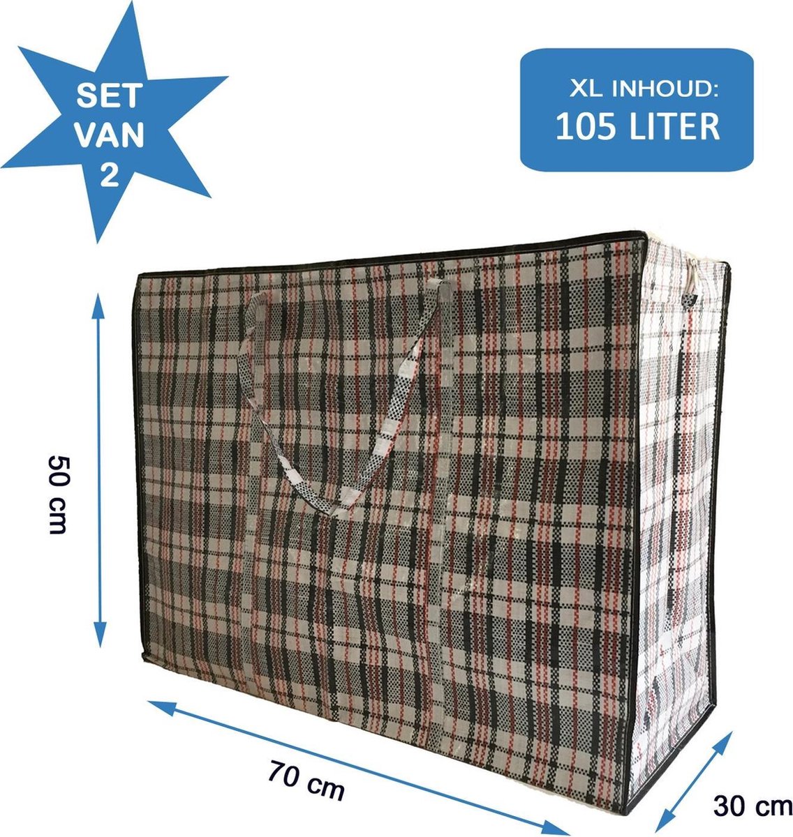 MixMamas Big Shopper / Opbergtas / Waszak XL 70x50cm Set van 2 Zwart