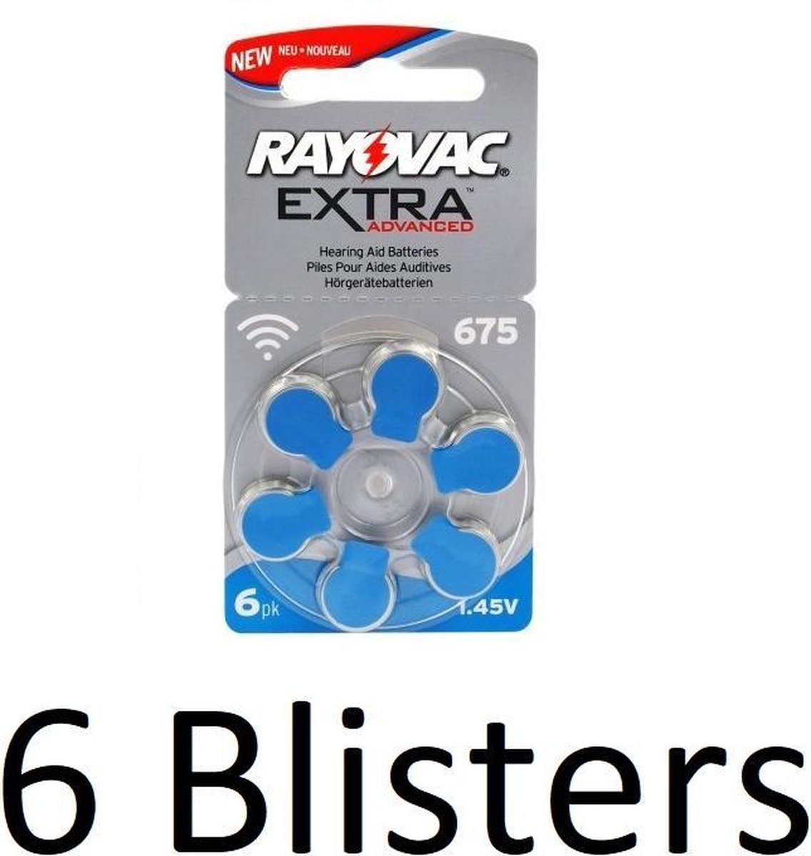 36 Stuks (6 Blister a 6St) Rayovac 675 Extra Advanced Gehoorapparaat batterijen - Blauw