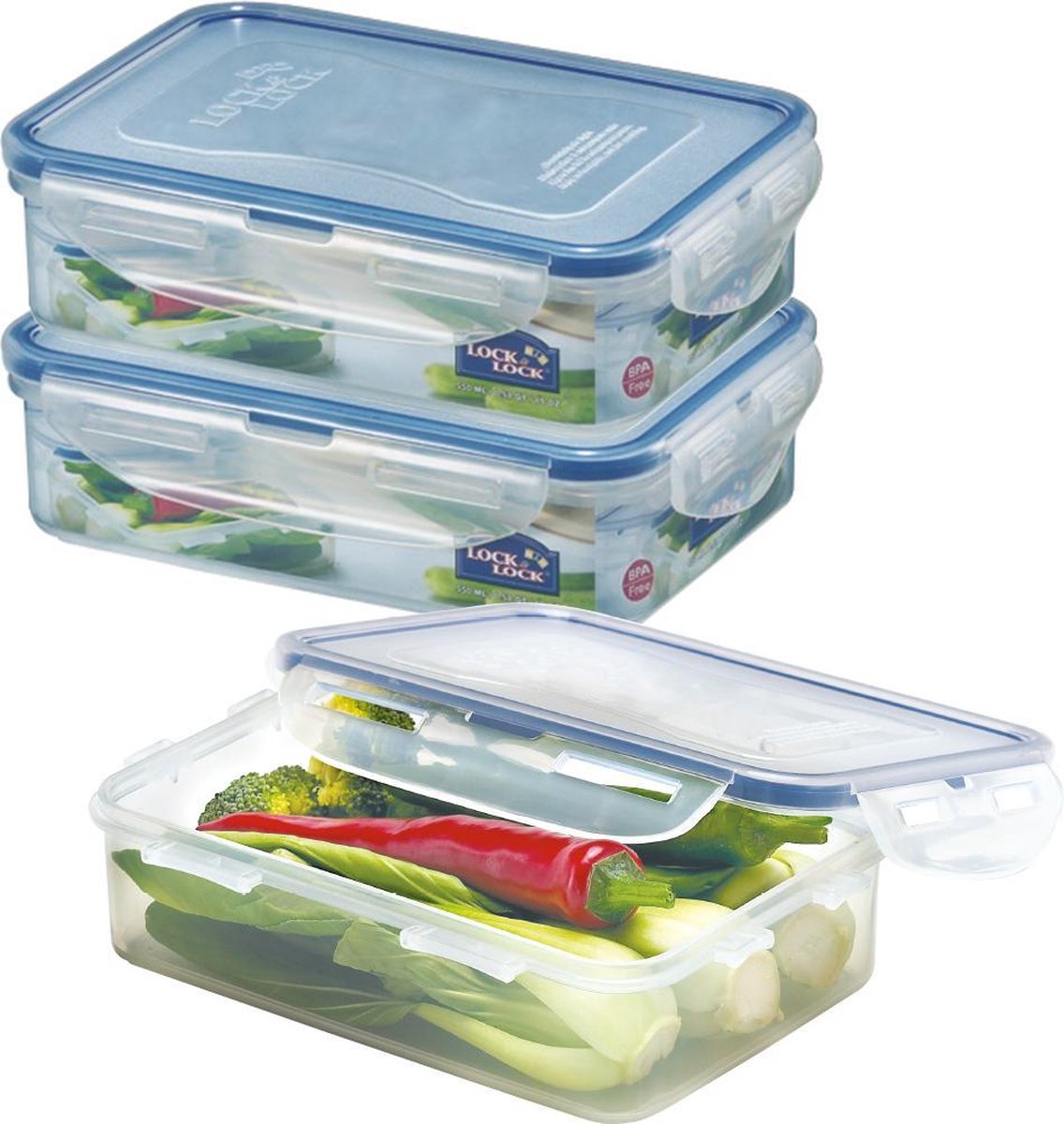 Lock&Lock Vershoudbakjes | Bewaardozen voedsel - Set van 3 Stuks - 550 ml - Transparant