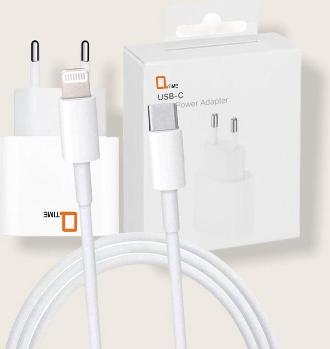 20 W USB‑C-lichtnetadapter | Compatibel met o.a. Apple/Samsung/Huawei | geschikt voor o.a. Iphone 12 oplader - Lader inclusief 2 meter USB-C -> Lightning kabel