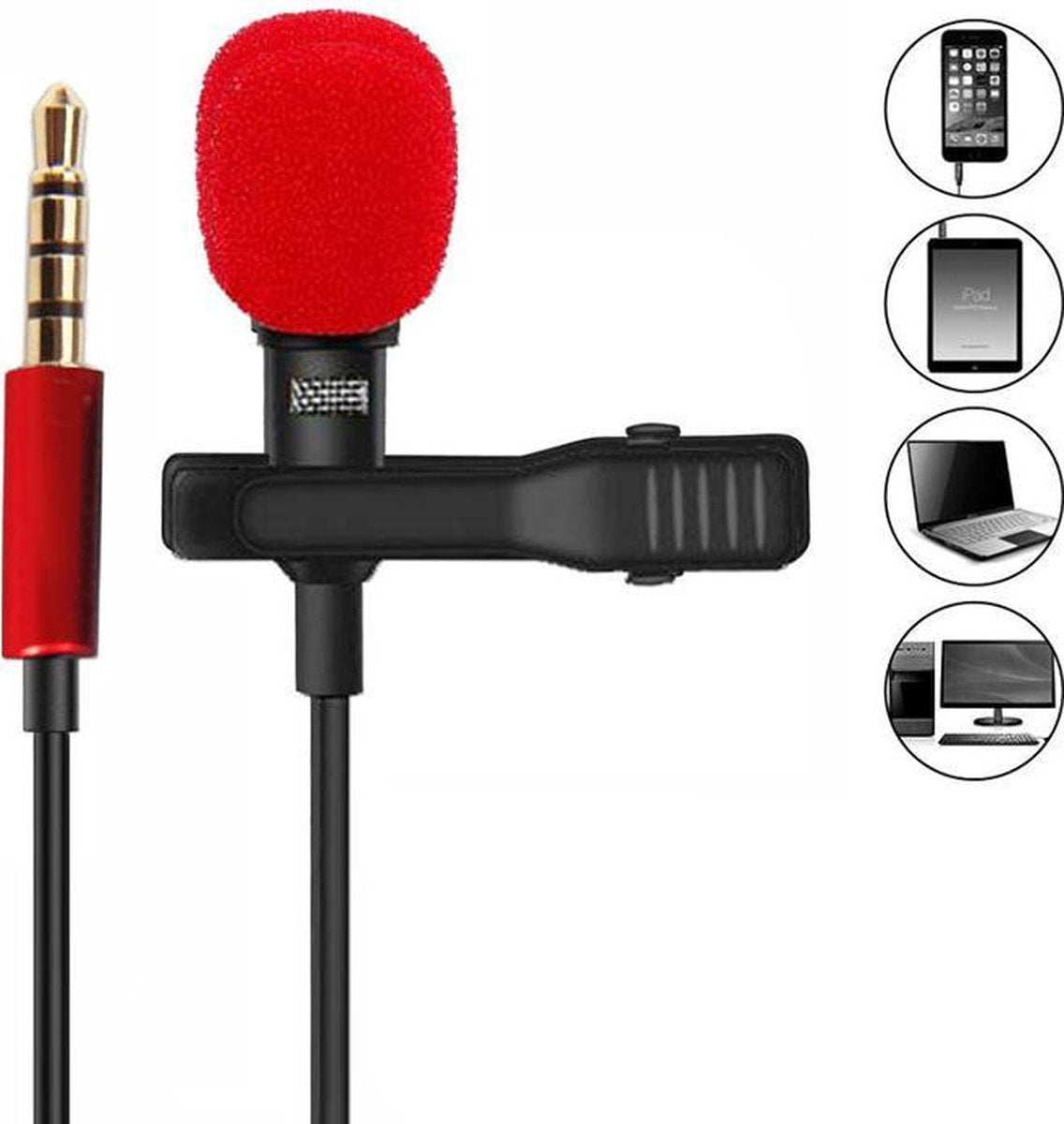 Microfoon voor Camera - Laptop - Smartphone - PC - Videocamera - Pocket condensator MIC - Clip-on lavalier - Aux aansluiting - Red