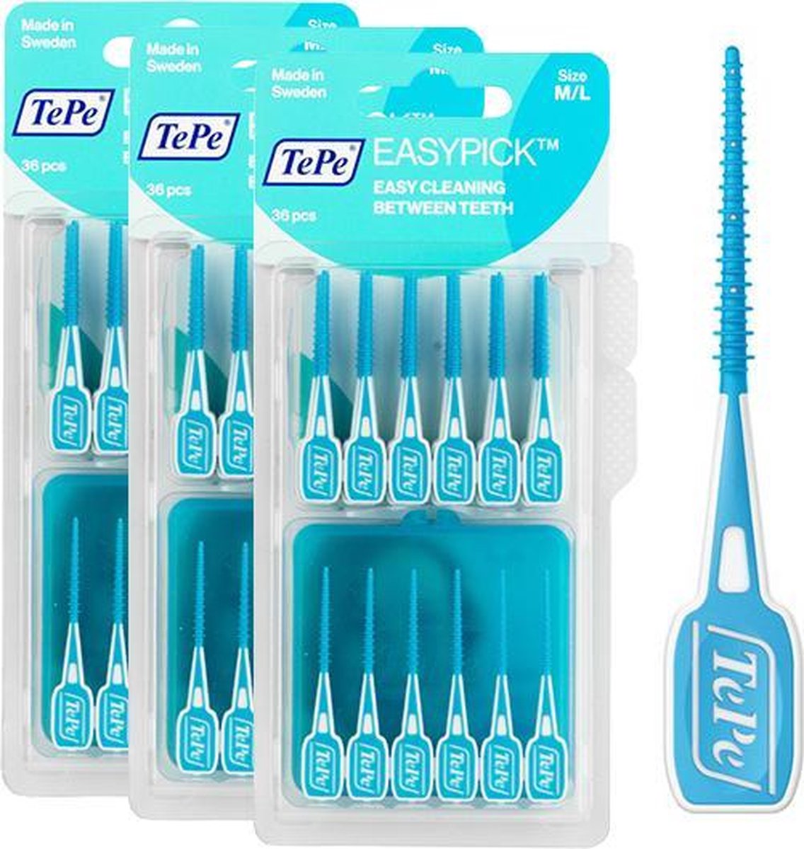 TePe Easypick M/L - Turquoise - 3 x 36 stuks - Voordeelverpakking