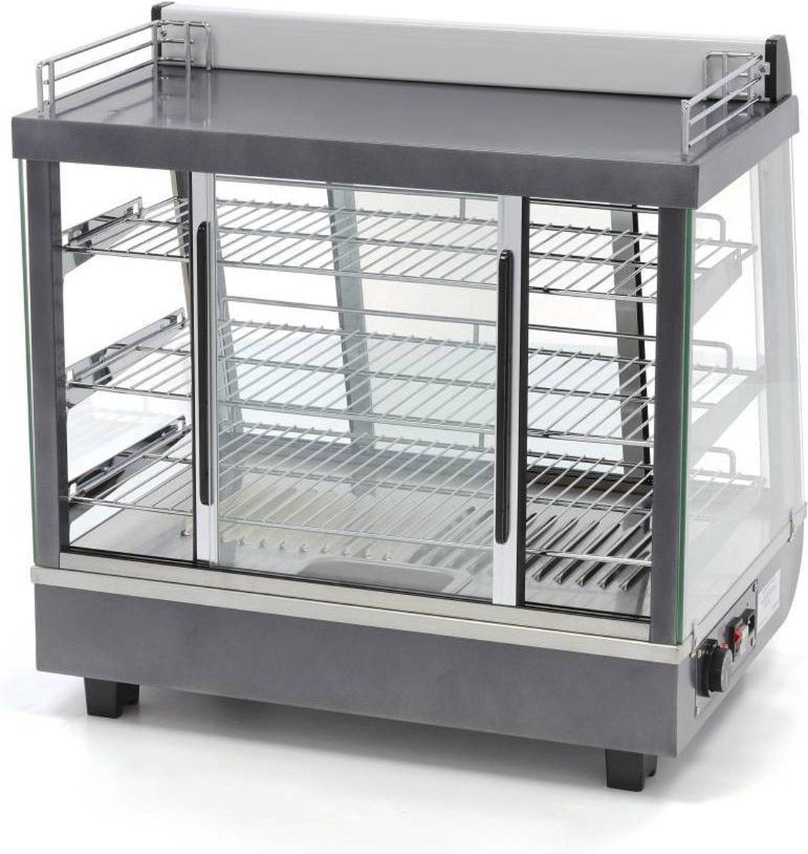 Warmhoudvitrine 96 Liter - 3 Etages - 67 cm - RVS - Temperatuur 30 tot 90 Graden - met 3 Roosters - Schuifdeuren - Horeca Warmhoudkast - Maxima