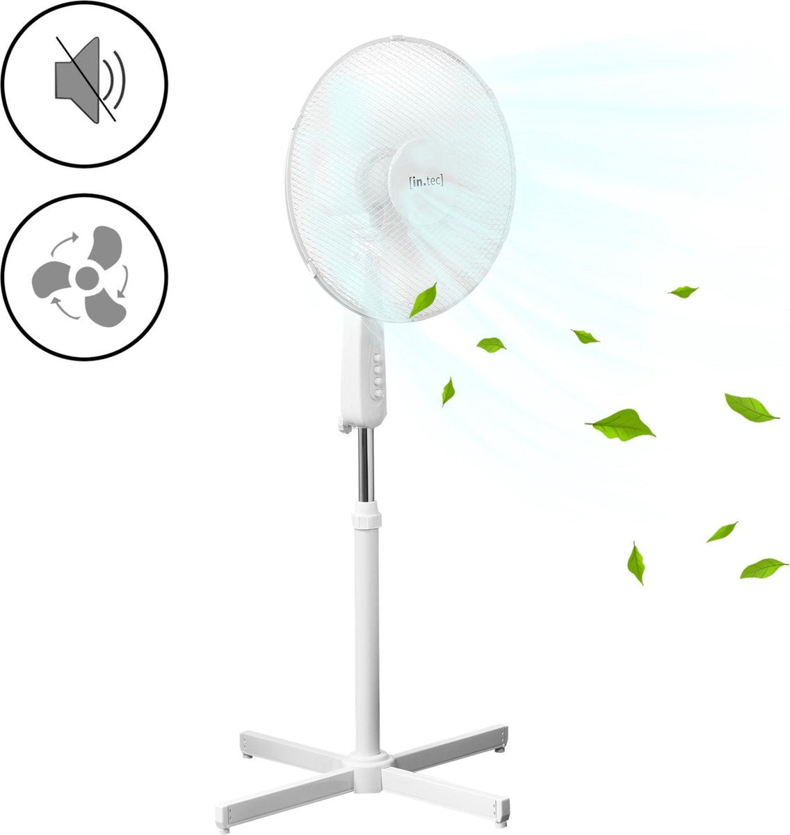 Staande ventilator met drie snelheden 50W 120x60x60 cm wit