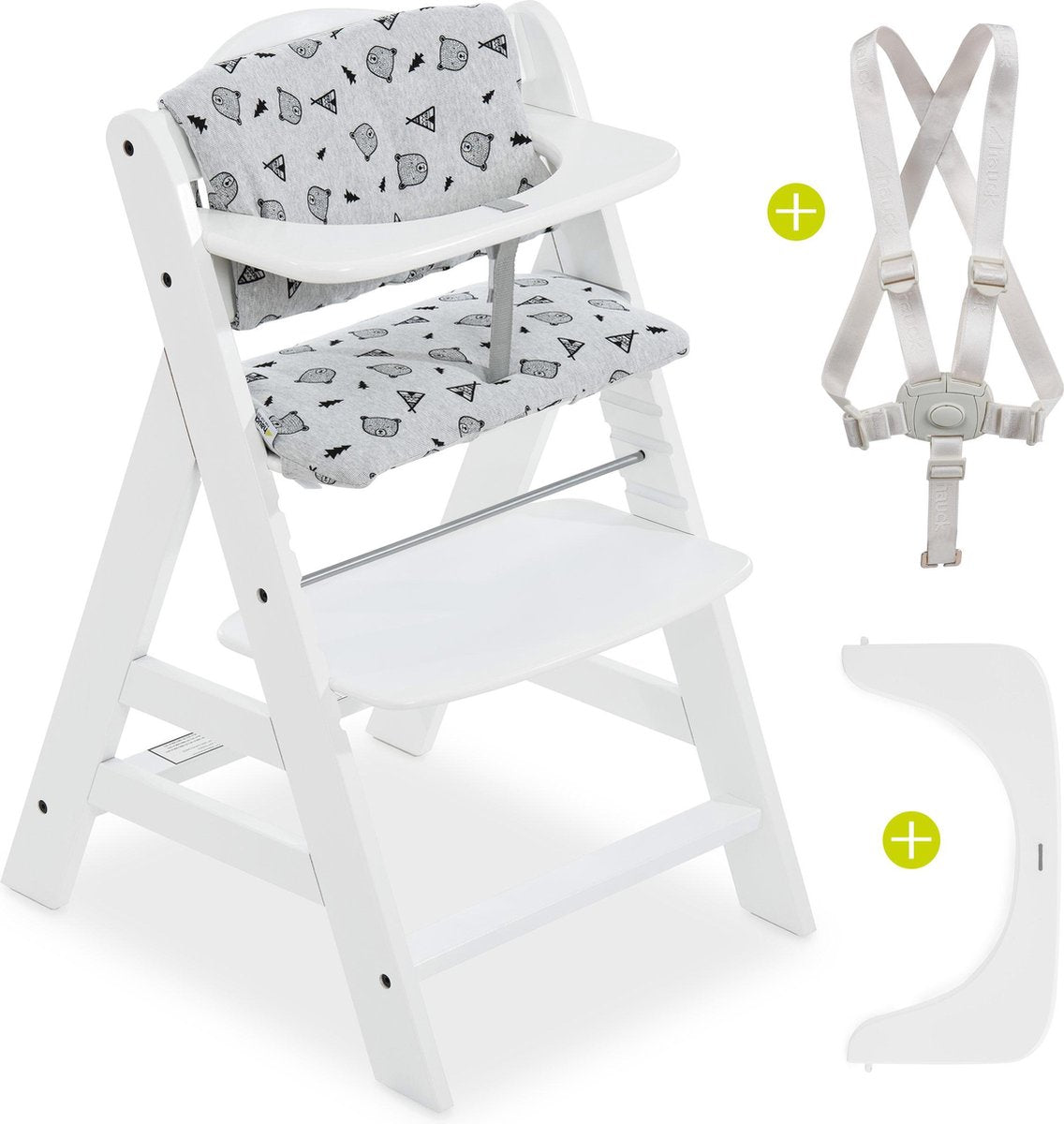Hauck Alpha Plus Kinderstoel - Voordeelset met Premium kussenset - Wit / Nordic Grey