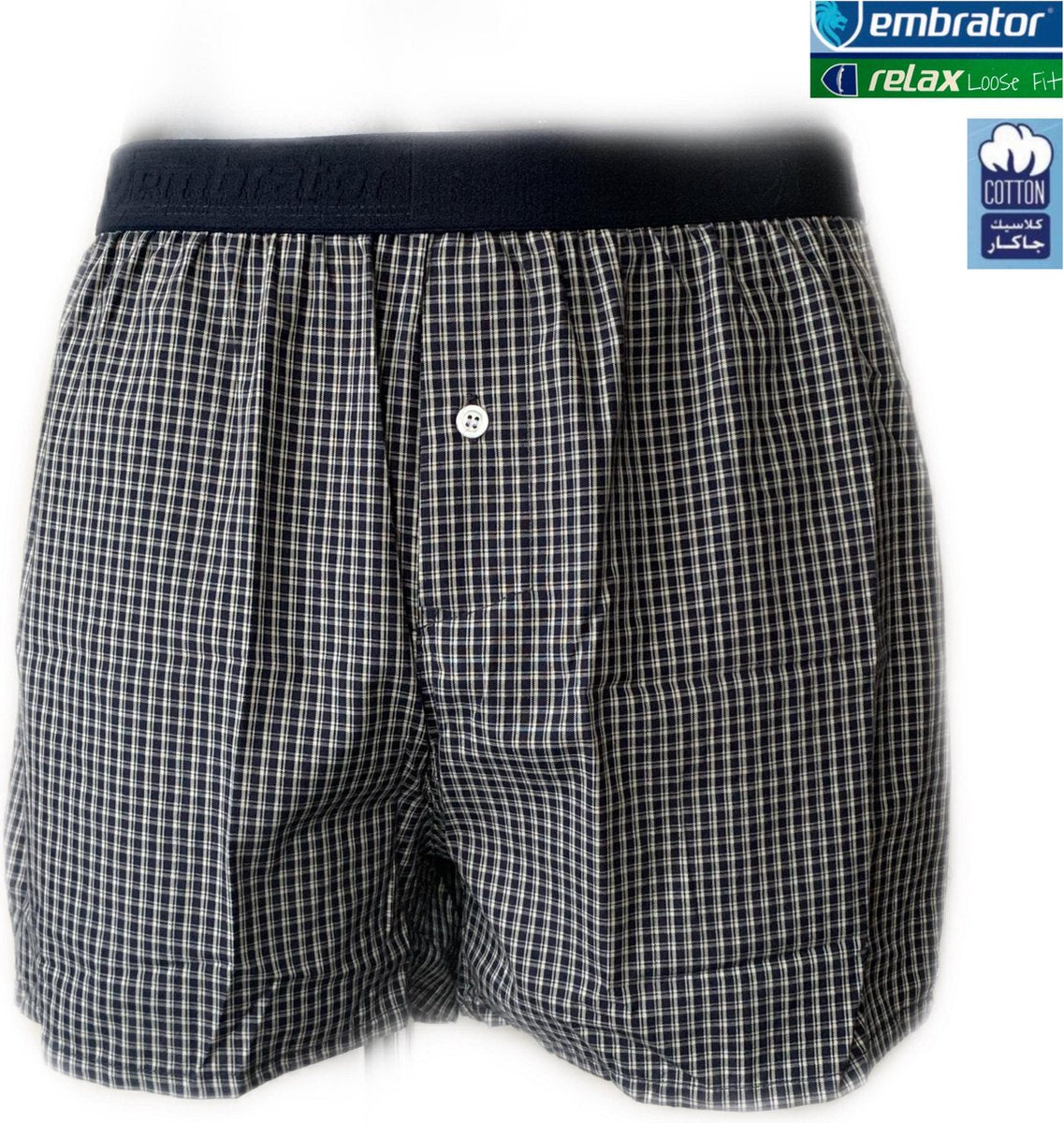 Embrator 2-pack mannen Boxershort geweven katoen donkerblauw/wit XXL