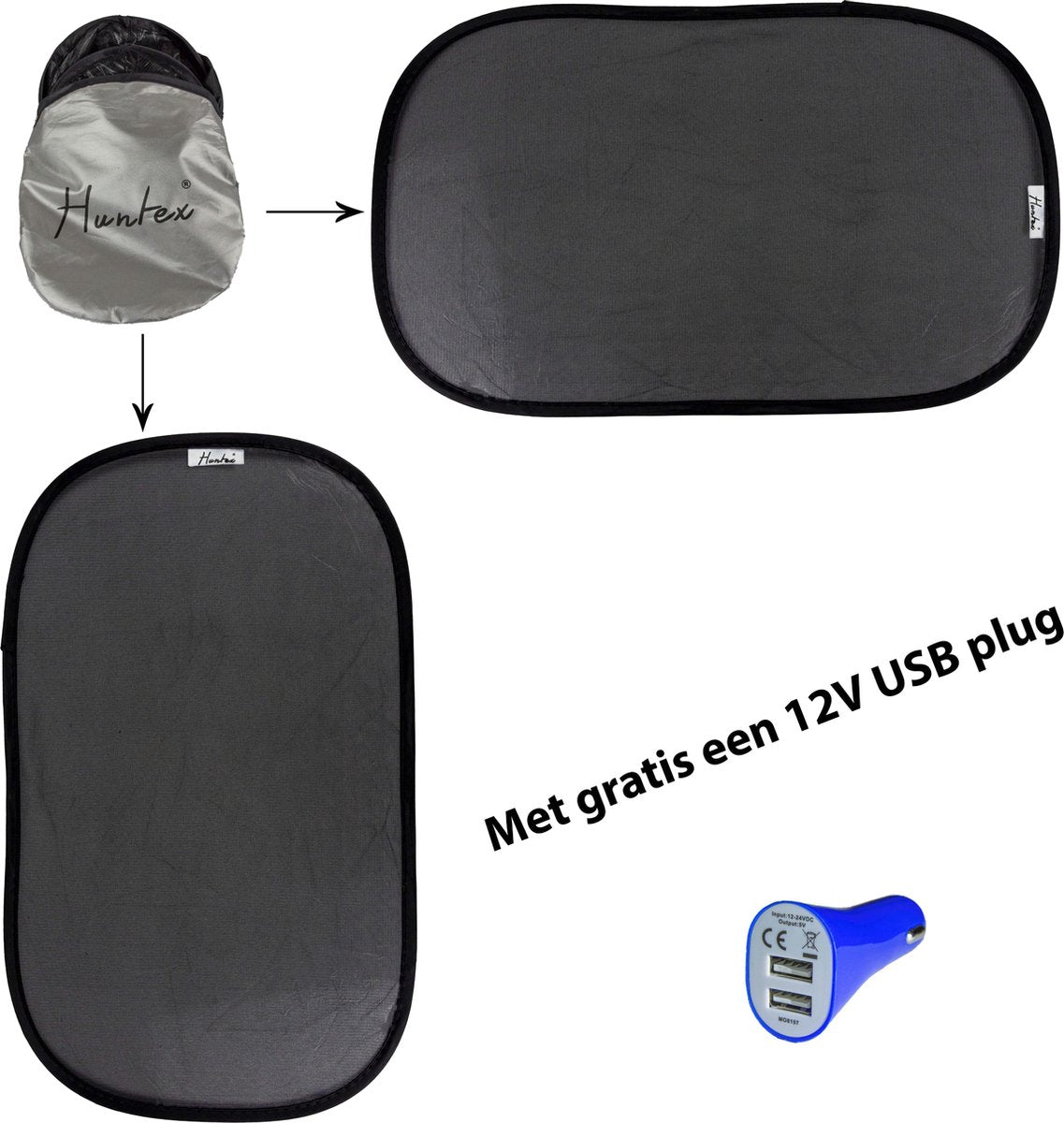 Huntex Zonneschermen Auto Zelfklevend 2 Stuks - Gratis USB Autolader 2 Poorten - Geen Zuignappen - Zonwering - Kind - Zijruit - Baby - Zonneklep - Kinderen - Auto Accessoires Interieur