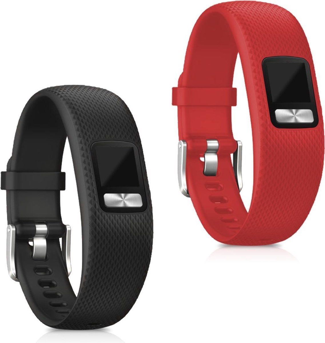 kwmobile 2x horlogeband voor Garmin Vivofit 4 - siliconen band voor fitnesstracker - rood / zwart
