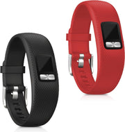 kwmobile 2x horlogeband voor Garmin Vivofit 4 - siliconen band voor fitnesstracker - rood / zwart