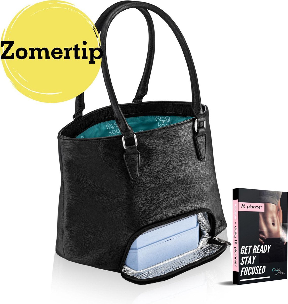 Koalas® Preppy Bag - Modieuze Lunchtas - Met lunchbox -  Koeltas - Handtas Dames - Classy Black