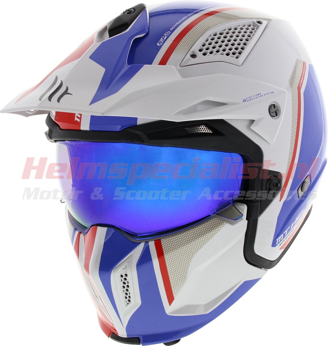 MT Streetfighter SV Twin motorhelm scooterhelm wit blauw rood XL