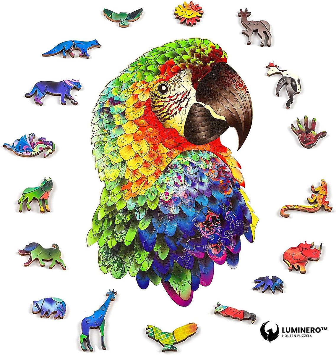 Luminero™ Houten Papegaai Jigsaw Puzzel - A3 Formaat Puzzel - Unieke 3D Puzzels - Huisdecoratie - Wooden Puzzle - Volwassenen & Kinderen