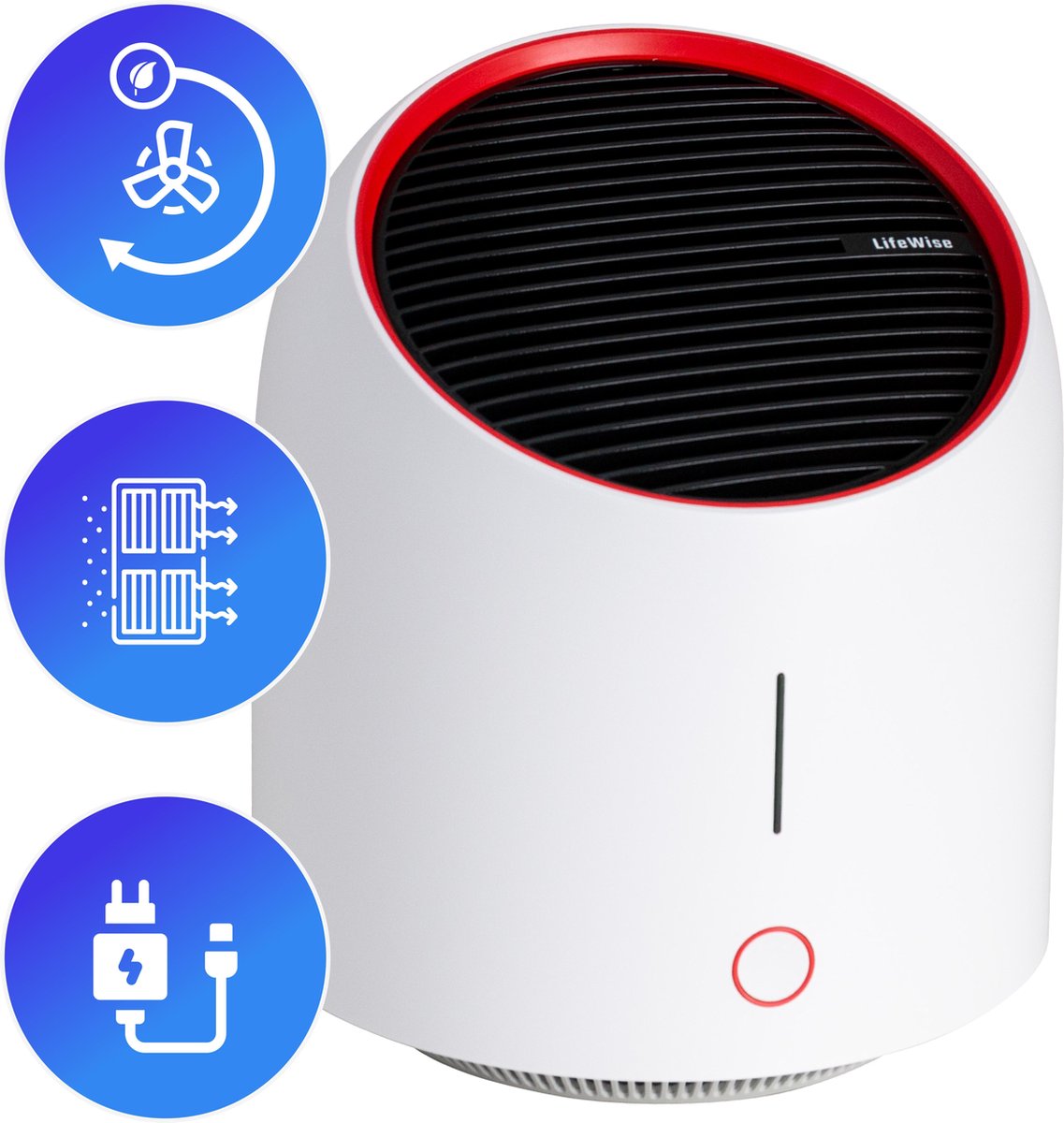 LifeWise Ionische Air Purifier - Luchtreiniger met Ionisator - Elektronisch Filter - Oplaadbaar - USB en Stopcontact