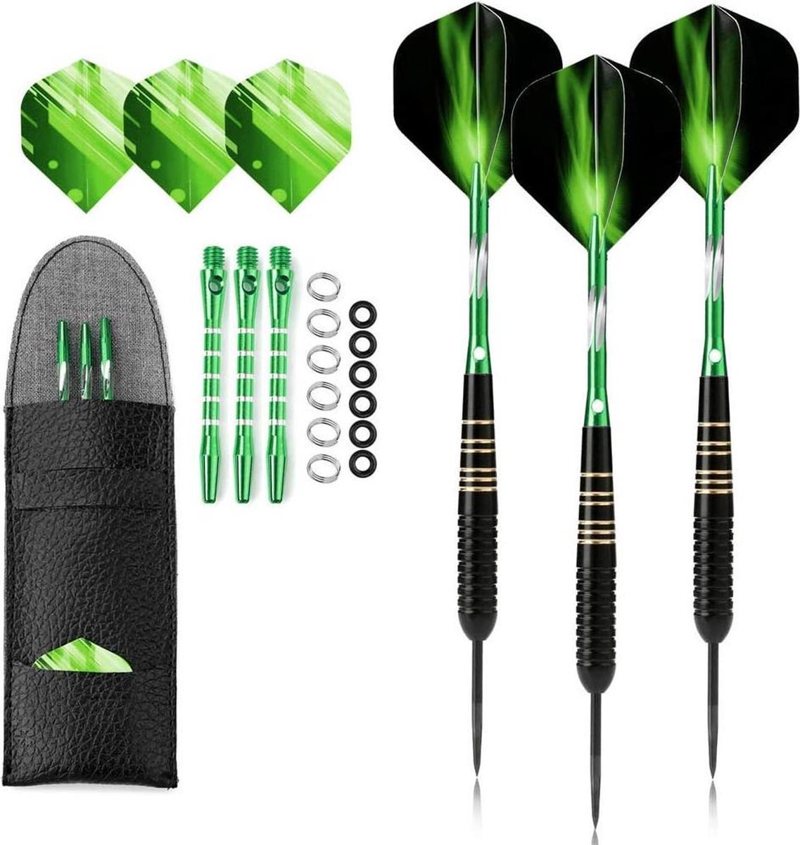 Dartpijlen 23 Gram - Zinaps Pack of 3 Professional Darts Steel Darts 23 g Darts Set Tournament Steel Tip Darts Set Professionele Darts met PU Case Black Coating Brass-vluchten- (WK 02127)