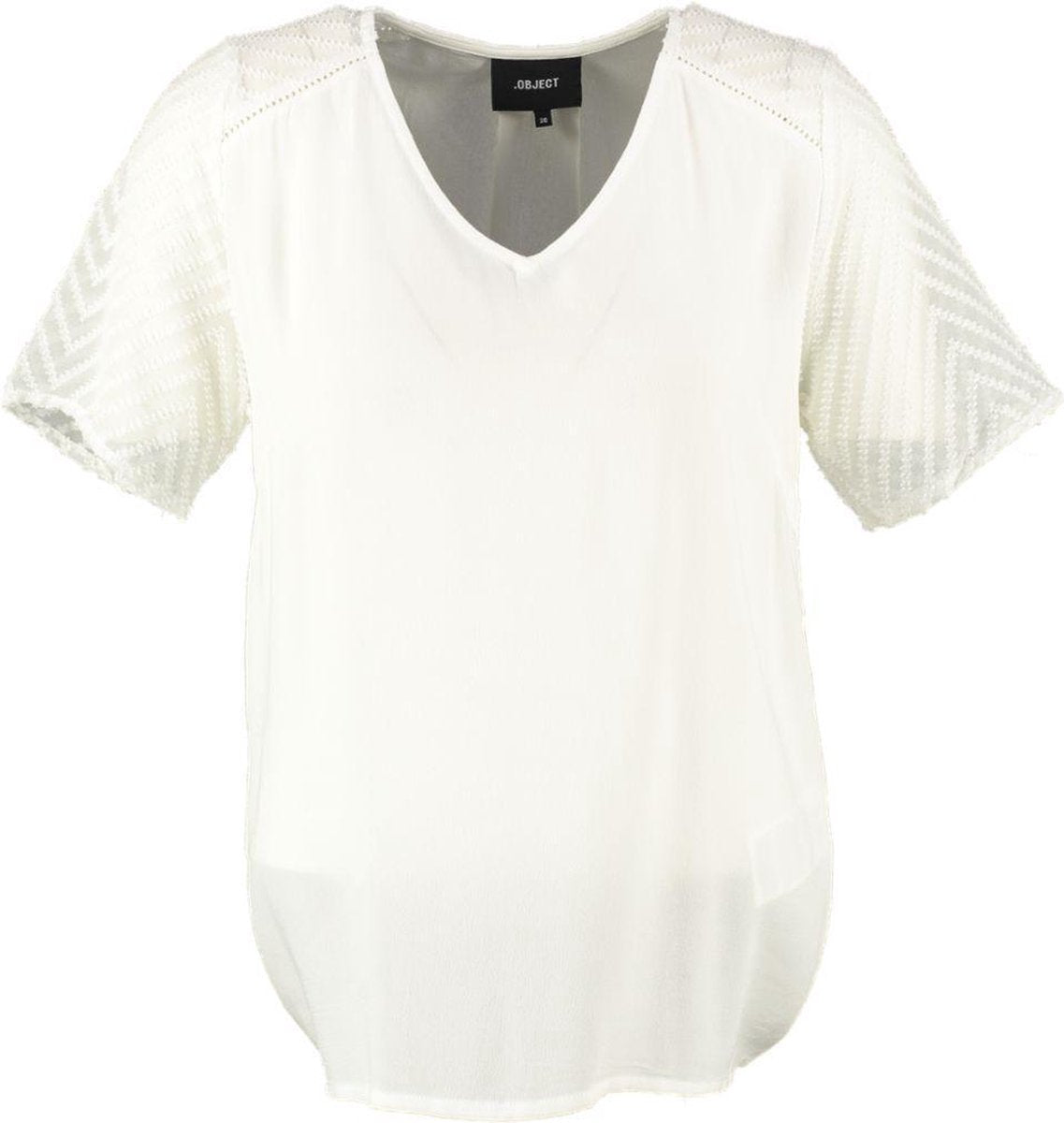 Object off white blouse shirt materiaalmix - Maat 36