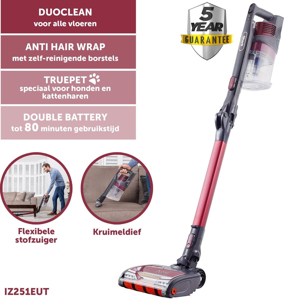 Shark IZ251EU - Steelstofzuiger - Draadloos - Dubbele accu - Perfect voor huizen met huisdieren