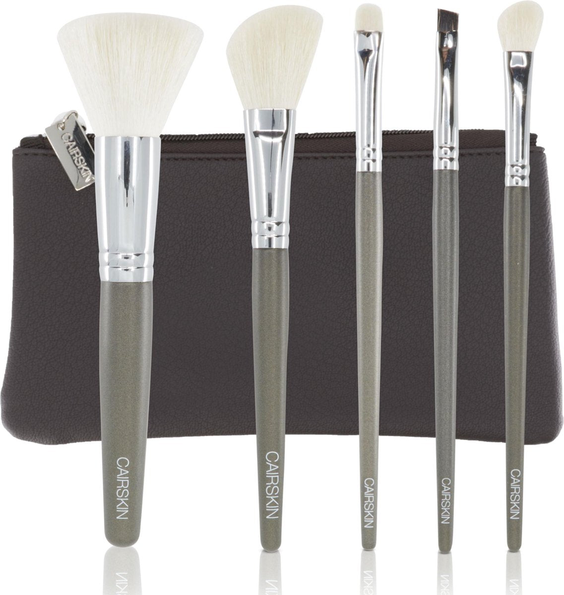 CAIRSKIN Sage Green The Shading Basics 5 Brushes + Brown Beauty Etui - Professional Makeup Brushes - Visagie Penselen