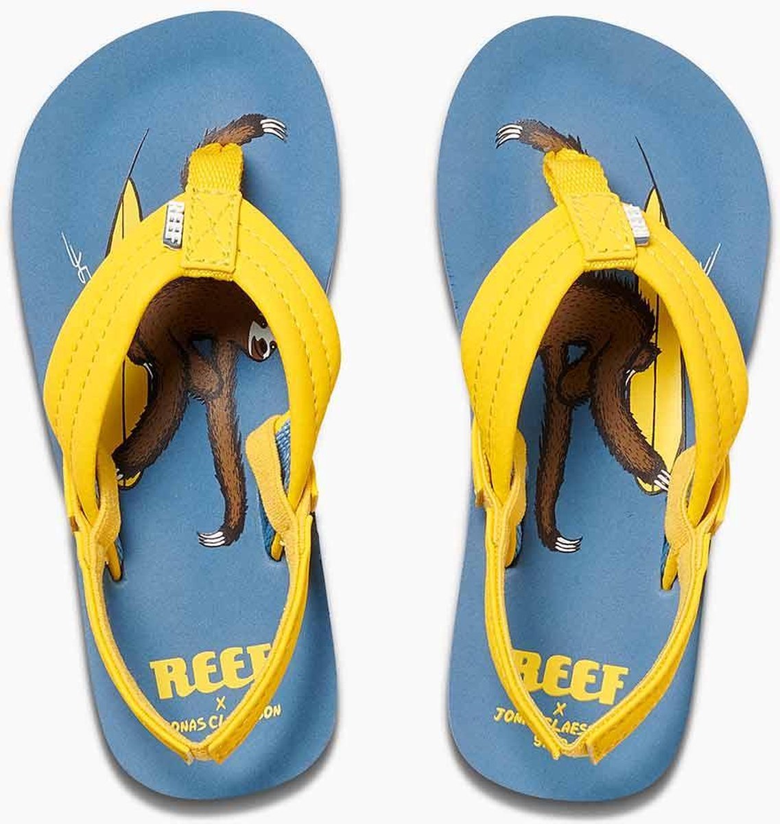 Reef Slippers Jonas Claesson Kids Ahi surfing Sloth Blauw Maat:31/32 (US 13/1)