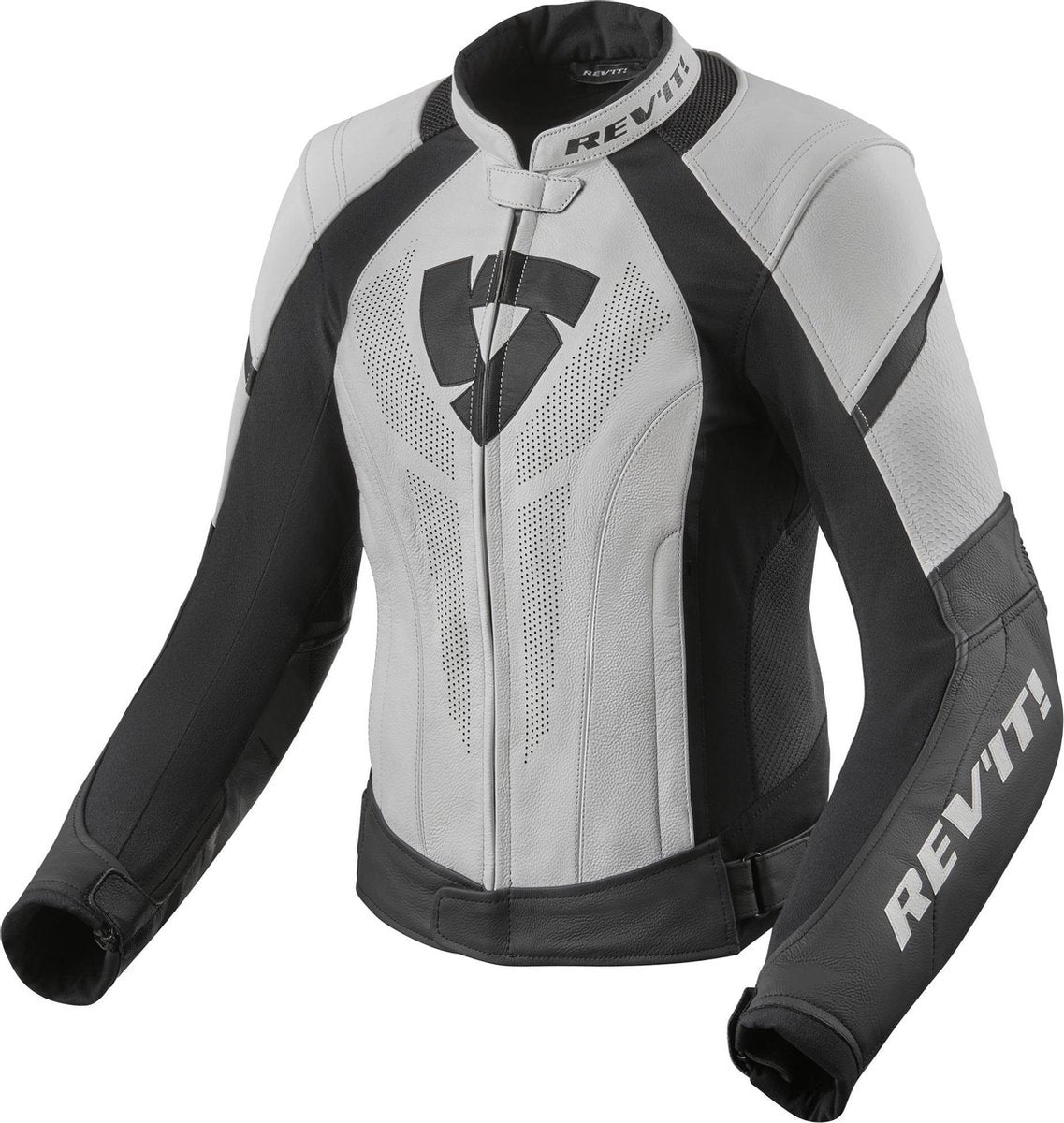 REV'IT! Xena 3 Lady Black White Leather Motorcycle Jacket 40