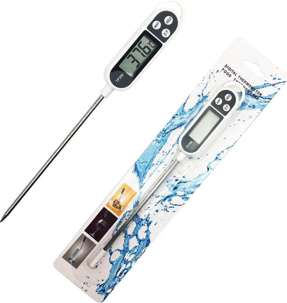 Digitale Multifunctionele Thermometer - vleesthermometer - kerntemperatuur vlees meten - temperatuur vloeistof meten - Voor de juiste temperatuur van je producten - Wit-zwart