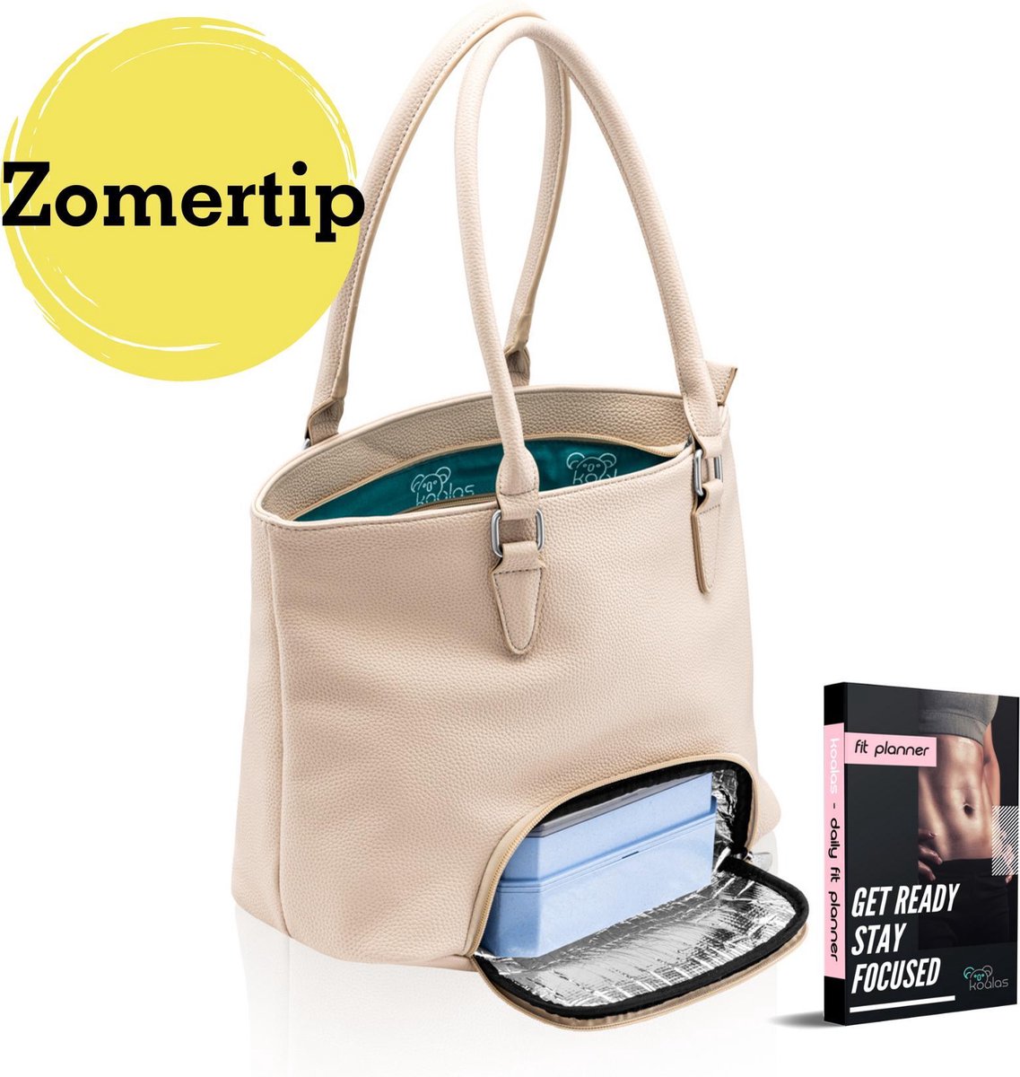 Koalas® Preppy Bag - Modieuze Lunchtas - Met Lunchbox - Koeltas Lunch  - Handtas Dames - Beige