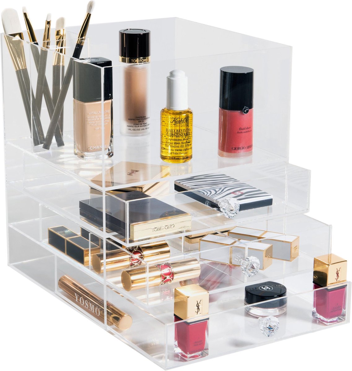 YOSMO Block - Make up organizer - H27xB23xL23 cm - Clear Acryl - Make up opbergbox - Make up opbergen – opbergsysteem – transparante organizer – Interieur – Visagie – Make up kwasten