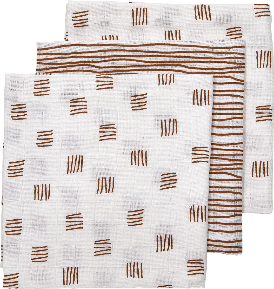 Meyco 3-pack Hydrofiele luiers - Block stripe - camel